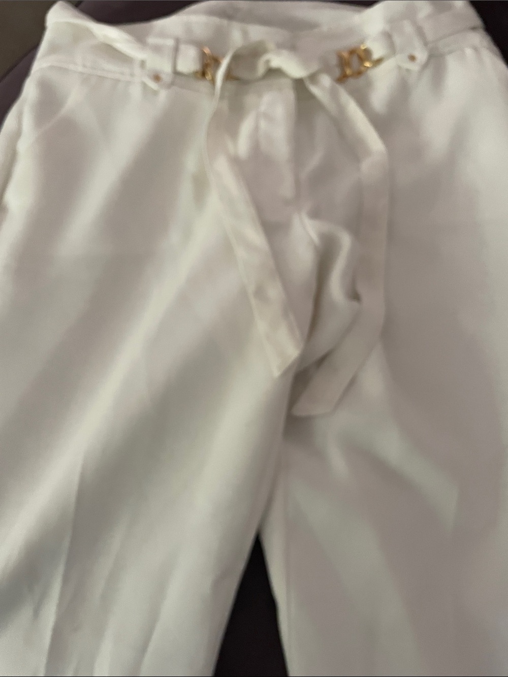East 5th Cream High-Waist Tie-Belt Trousers